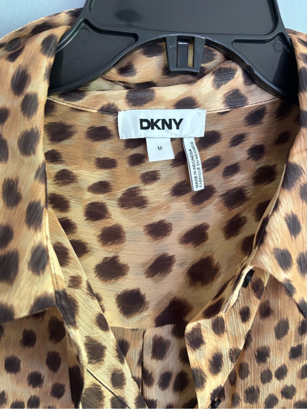 DKNY Leopard Print Silk-Like Button Shirt - Brown & Tan